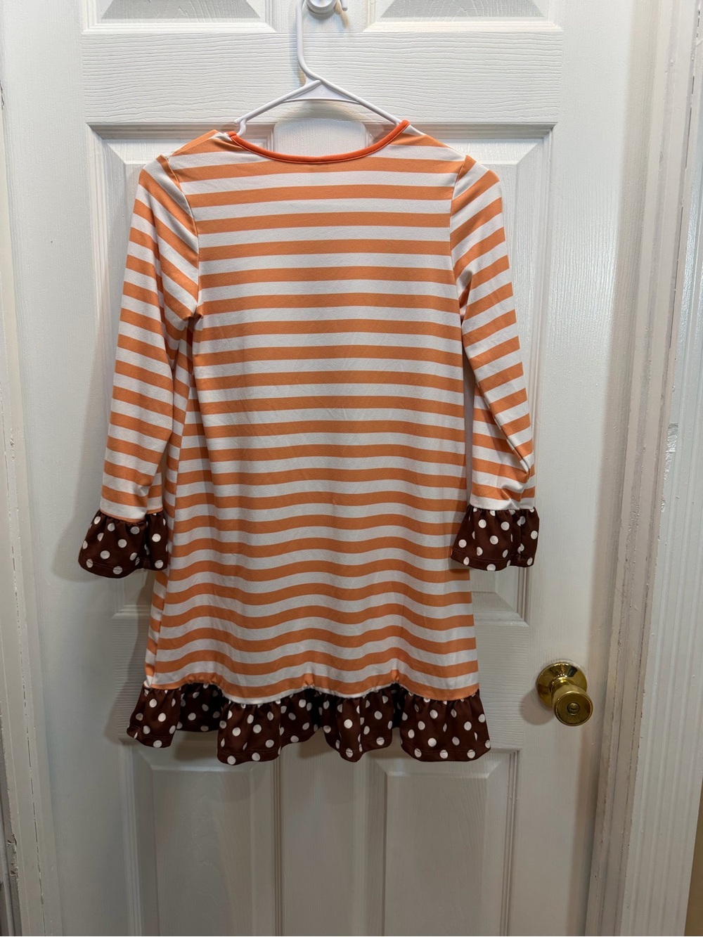 Kids Orange Stripe 'Happy Fall' Long Sleeve Dress - Picture 3 of 3